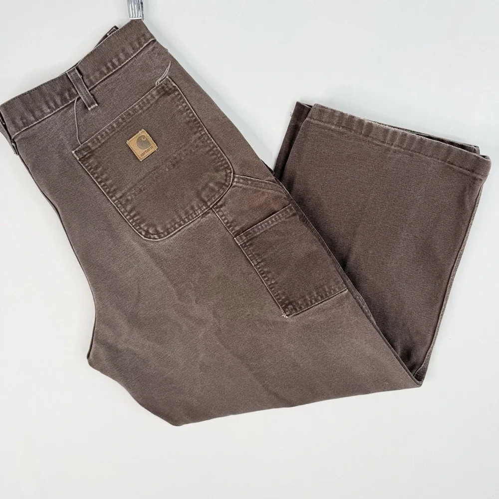 Vintage Carhartt Carpenter Pants Men 38X28 Dark Brown Dungaree Fit B11 DKB Work